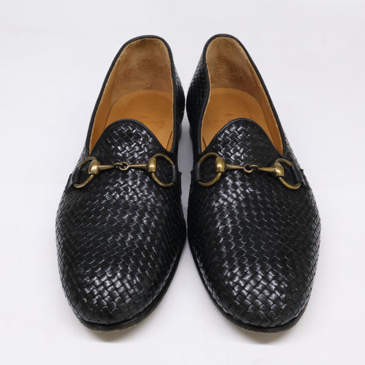 CARMINA Horsebit Intrecciato Leather Loafers Black Size 7
