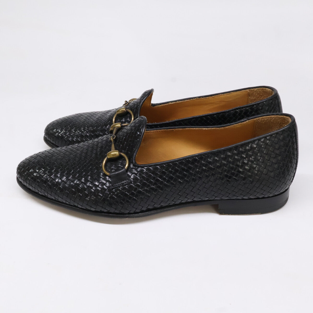 CARMINA Horsebit Intrecciato Leather Loafers Black Size 7