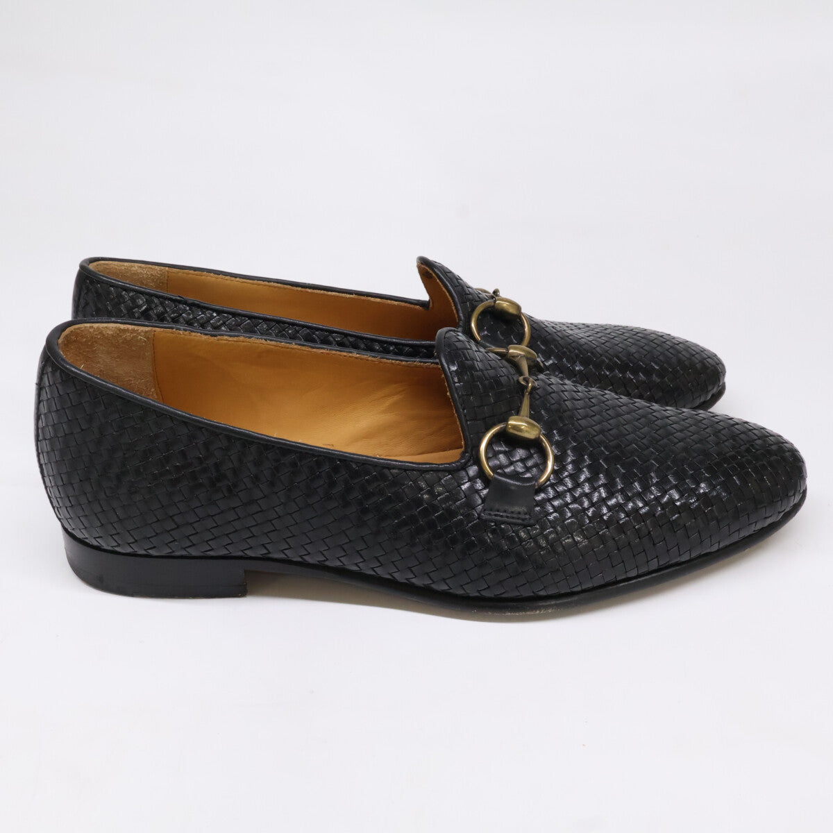 CARMINA Horsebit Intrecciato Leather Loafers Black Size 7