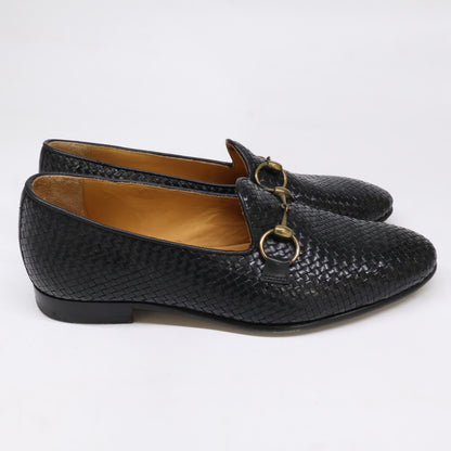 CARMINA Horsebit Intrecciato Leather Loafers Black Size 7