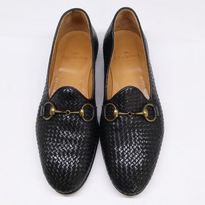 CARMINA Horsebit Intrecciato Leather Loafers Black Size 7