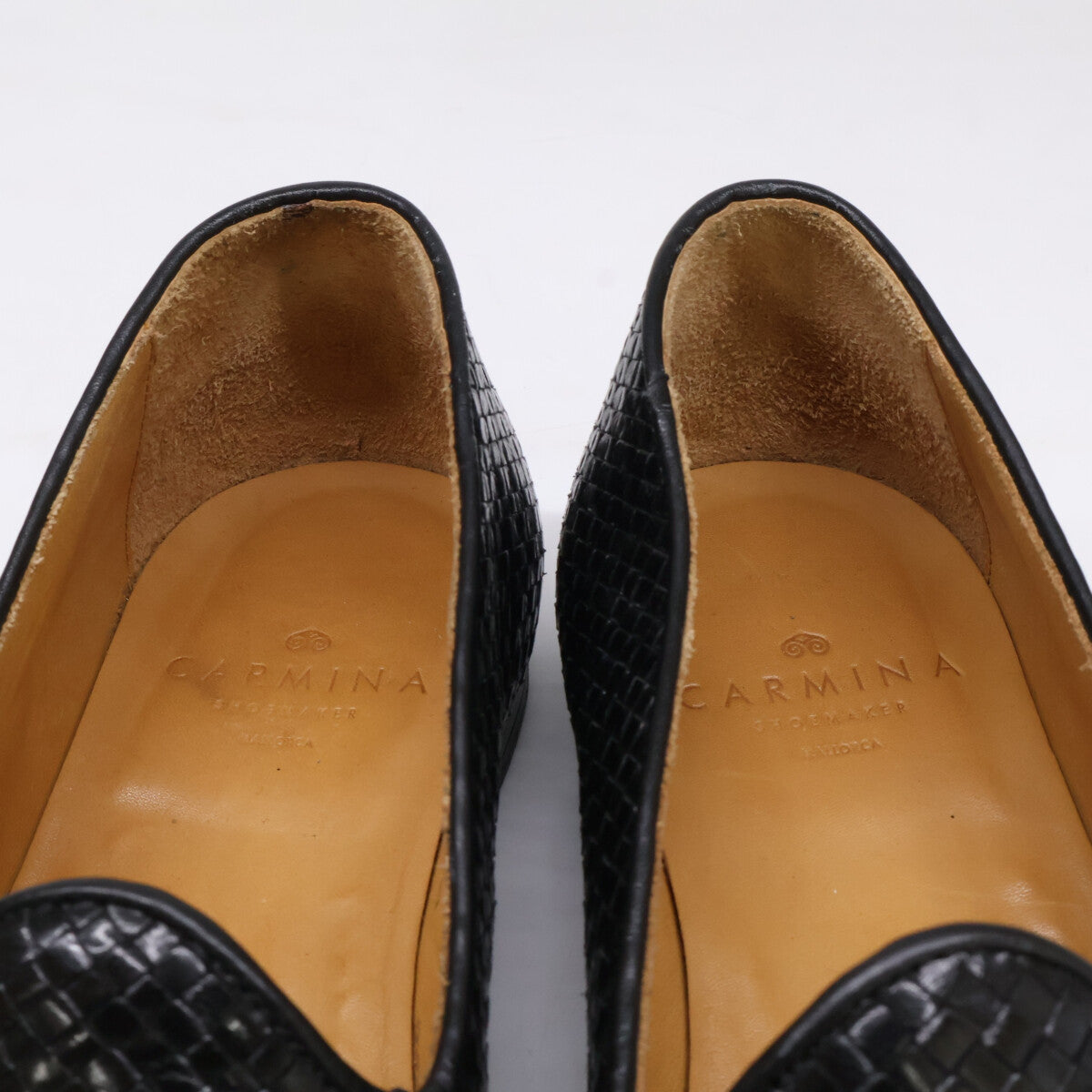 CARMINA Horsebit Intrecciato Leather Loafers Black Size 7