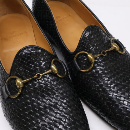 CARMINA Horsebit Intrecciato Leather Loafers Black Size 7