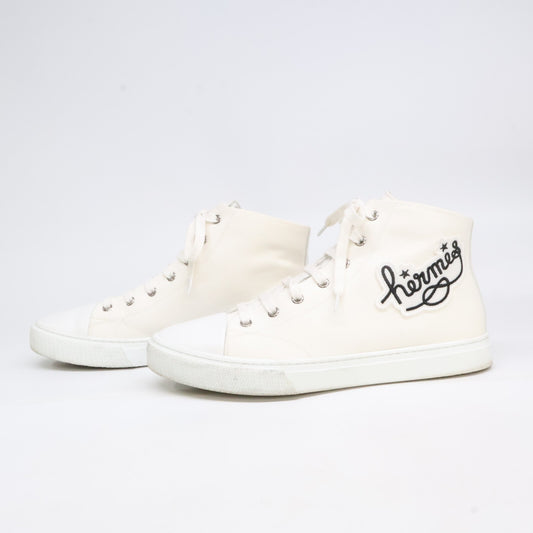HERMES Irko White Canvas High-Top Sneakers Size EU 41