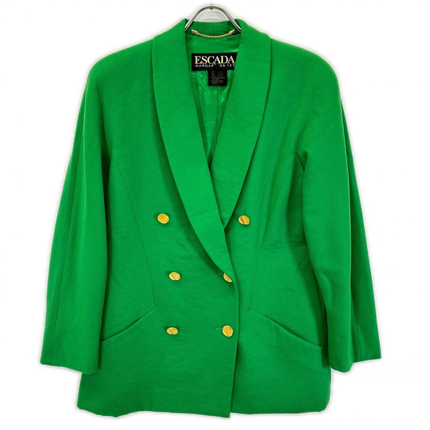 ESCADA 90s Wool Cashmere Gold Button DB Blazer Green Size 38