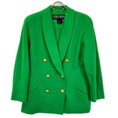 ESCADA 90s Wool Cashmere Gold Button DB Blazer Green Size 38
