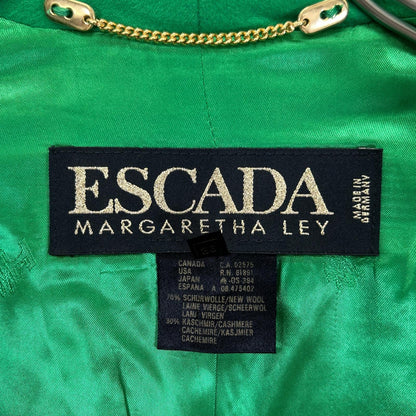 ESCADA 90s Wool Cashmere Gold Button DB Blazer Green Size 38