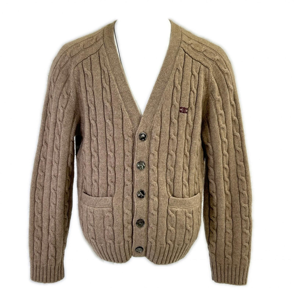 CELINE 23AW Triomphe Cable Knit Cardigan Brown Size L