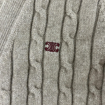 CELINE 23AW Triomphe Cable Knit Cardigan Brown Size L