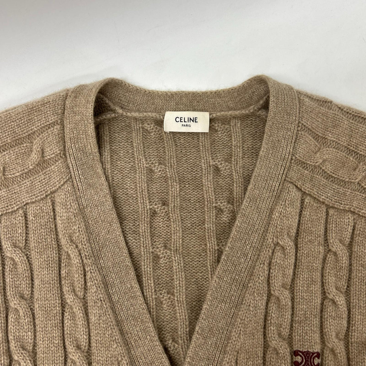 CELINE 23AW Triomphe Cable Knit Cardigan Brown Size L