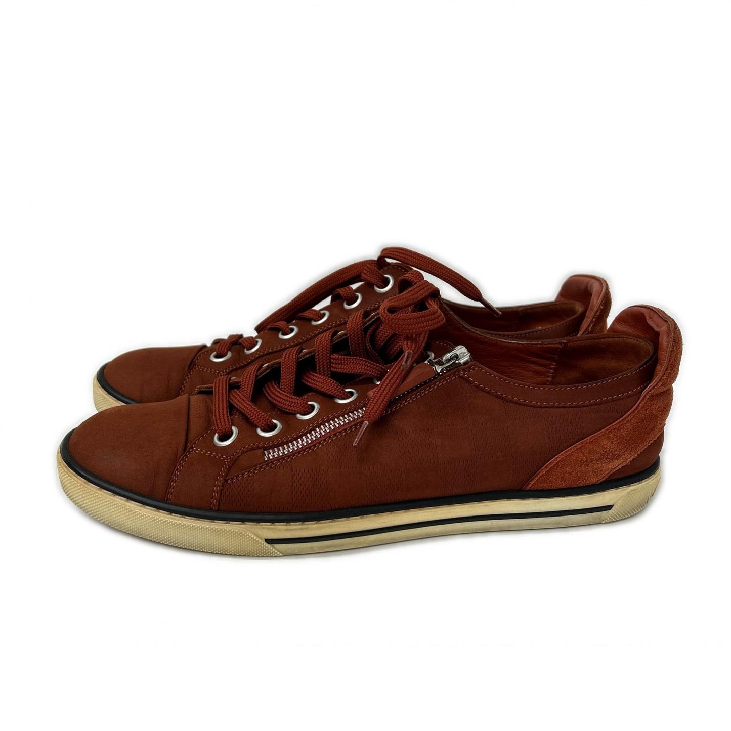 LOUIS VUITTON Damier Side-Zip Low-Cut Sneakers Red Size 6
