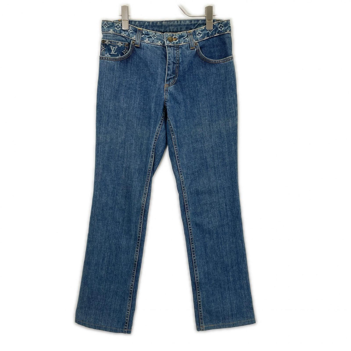 LOUIS VUITTON 07 Monogram Leather Patch Denim Size 46