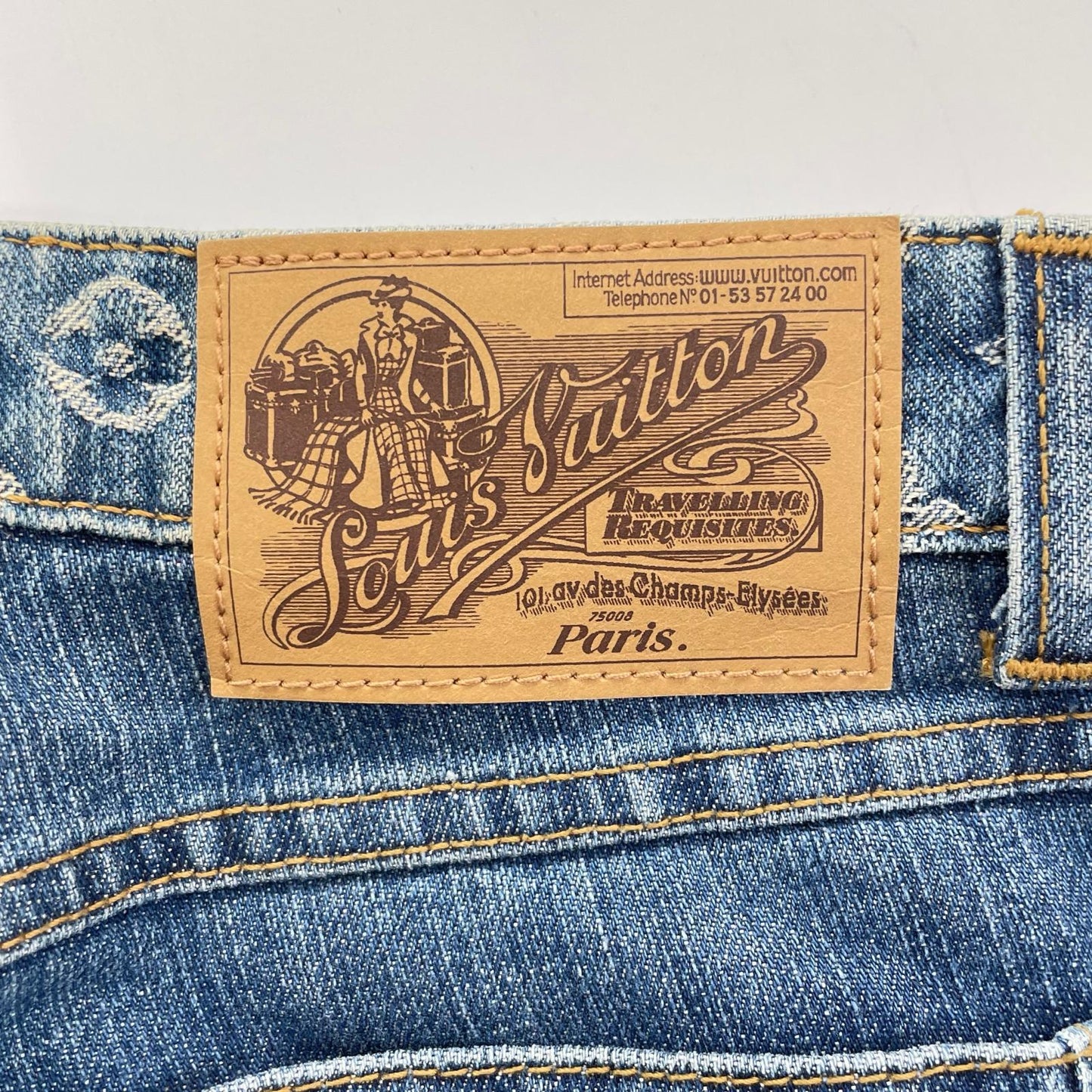 LOUIS VUITTON 07 Monogram Leather Patch Denim Size 46