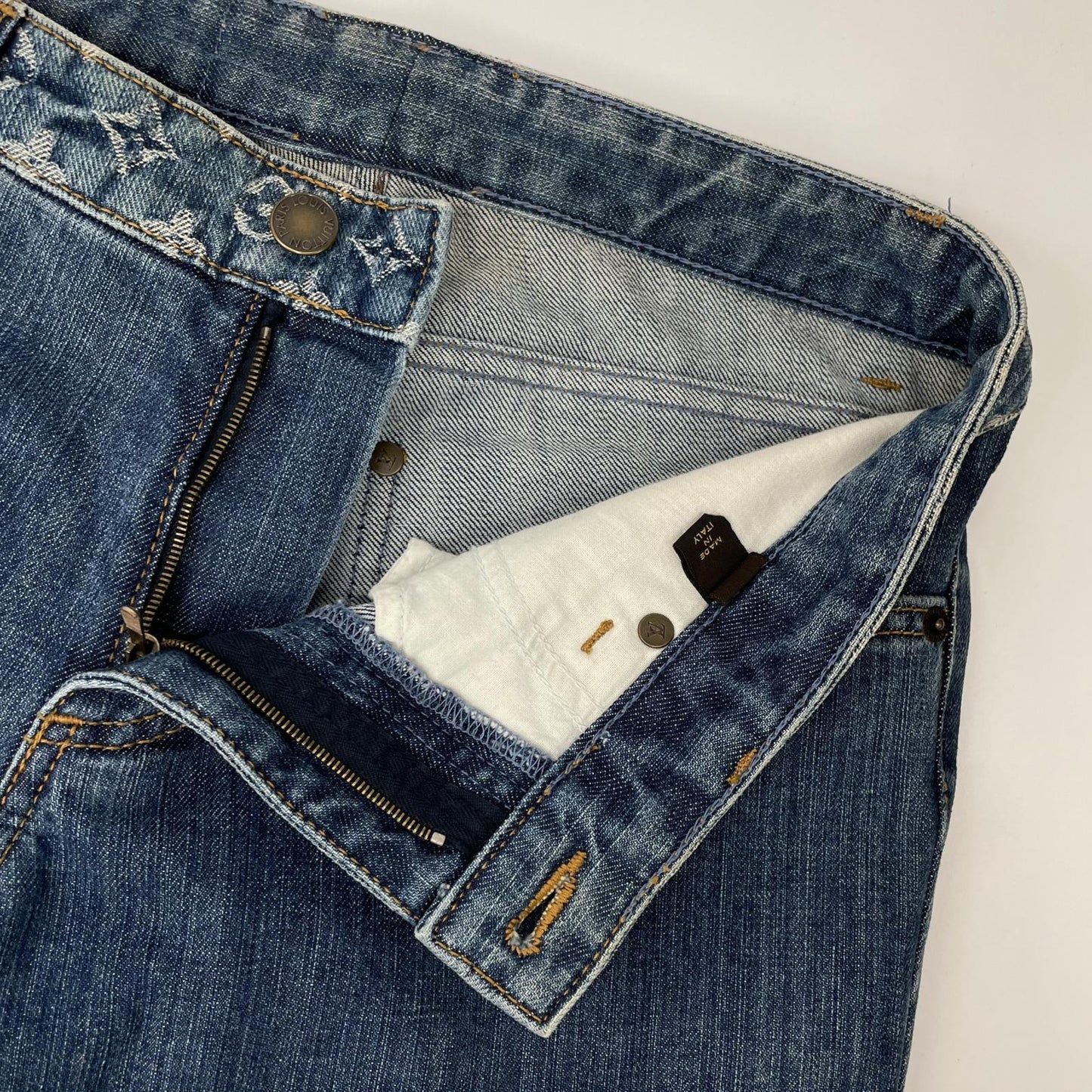 LOUIS VUITTON 07 Monogram Leather Patch Denim Size 46