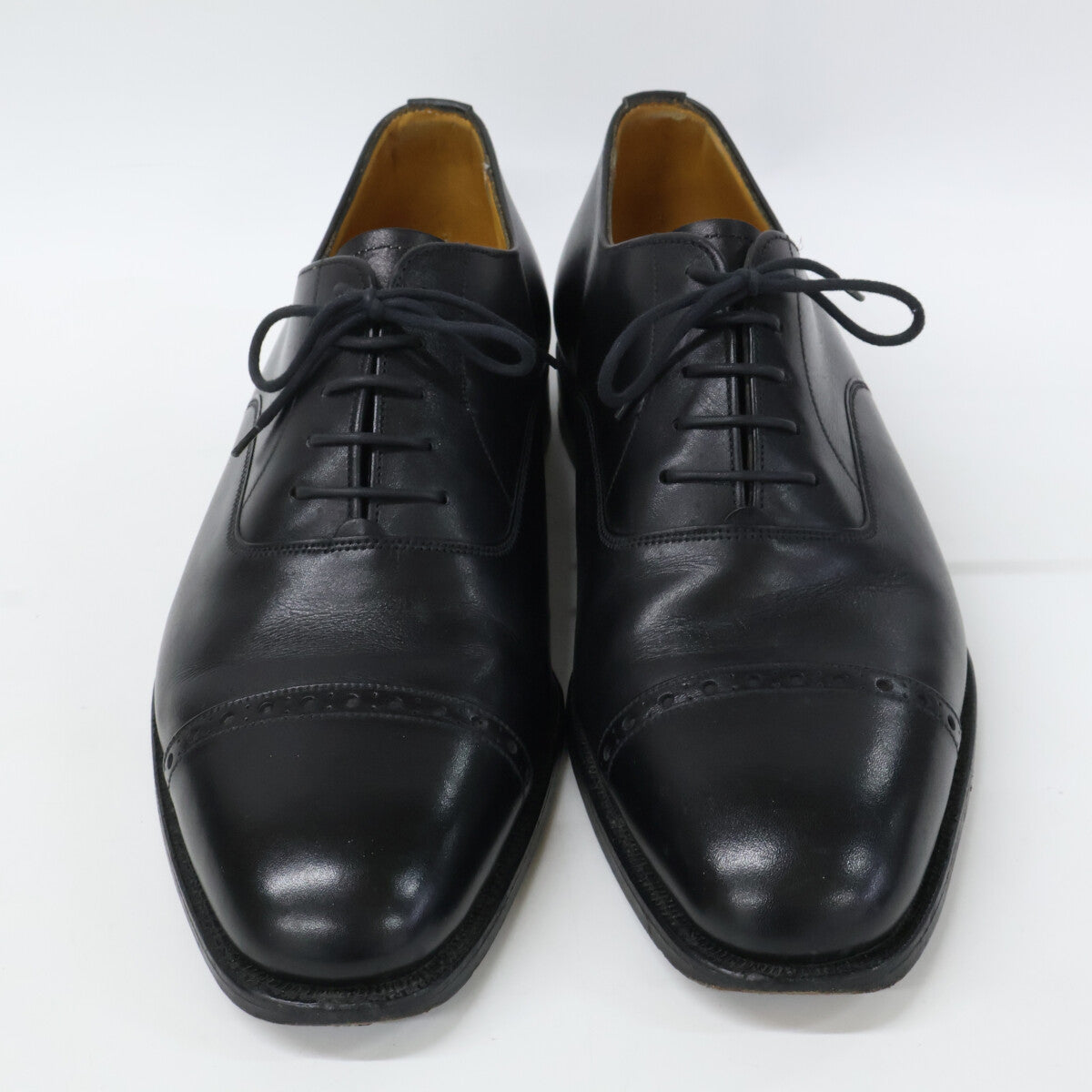 GRENSON 22377 Black Punched Cap Toe Leather Shoes Size 7.5F
