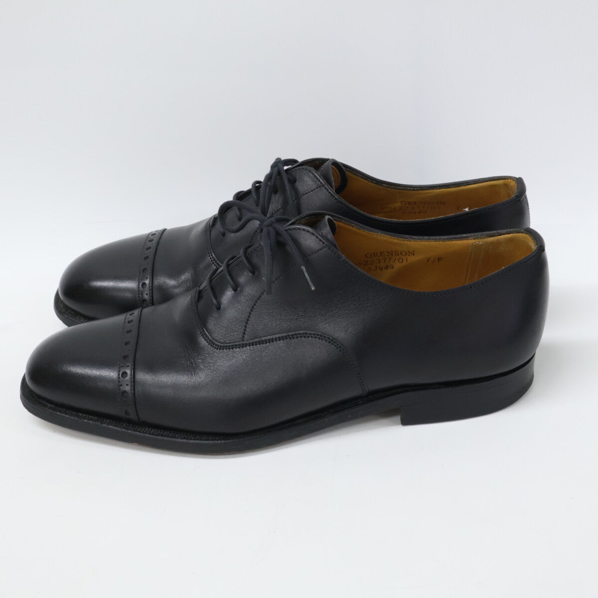 GRENSON 22377 Black Punched Cap Toe Leather Shoes Size 7.5F