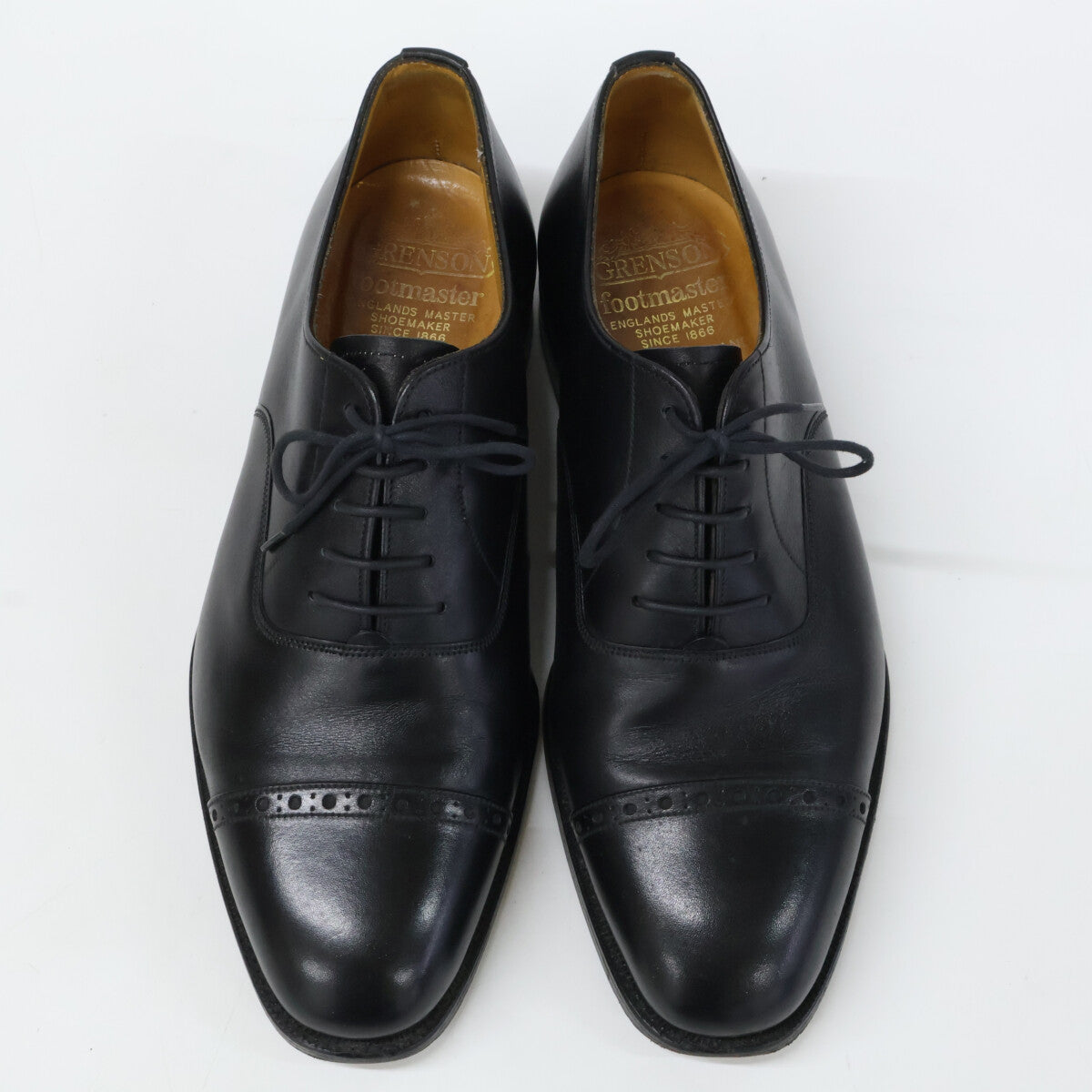 GRENSON 22377 Black Punched Cap Toe Leather Shoes Size 7.5F
