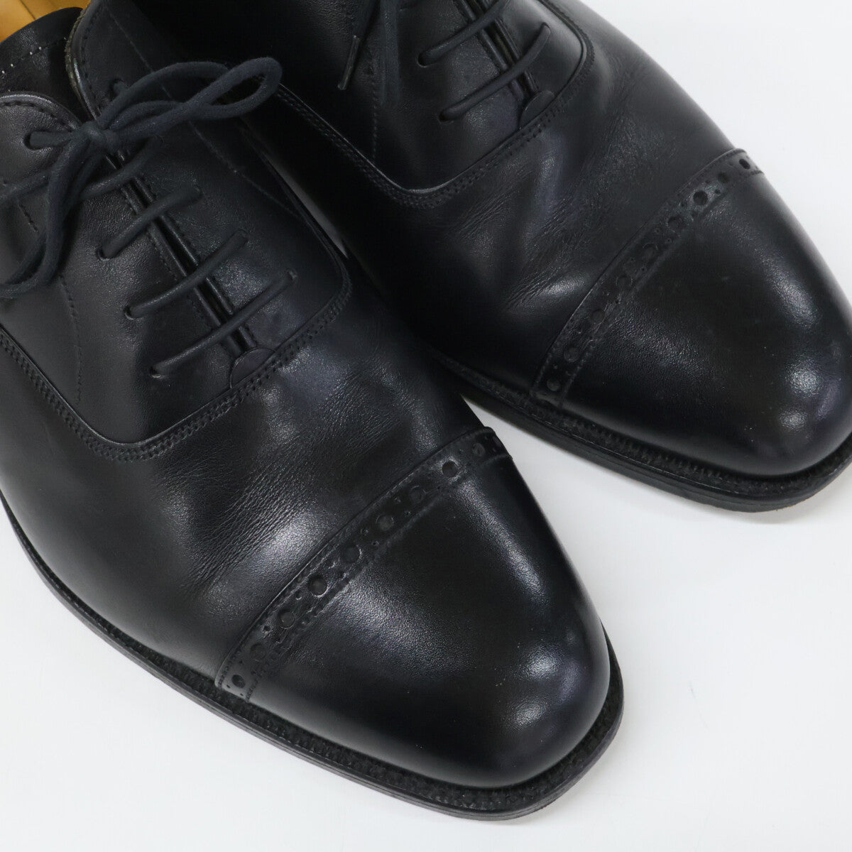 GRENSON 22377 Black Punched Cap Toe Leather Shoes Size 7.5F