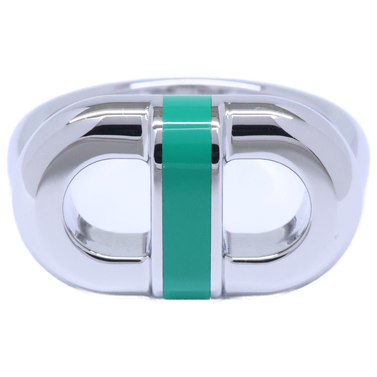 HERMES Green/Silver Hermes Sur Mer Ring Size JP 14