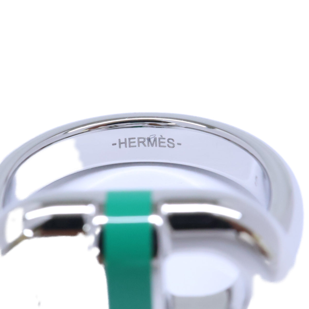 HERMES Green/Silver Hermes Sur Mer Ring Size JP 14