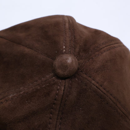 GUCCI Suede GG Embossed Leather Cap Dark Brown Size XL