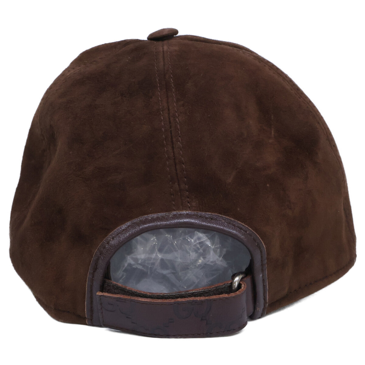 GUCCI Suede GG Embossed Leather Cap Dark Brown Size XL