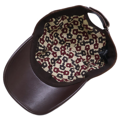 GUCCI Suede GG Embossed Leather Cap Dark Brown Size XL