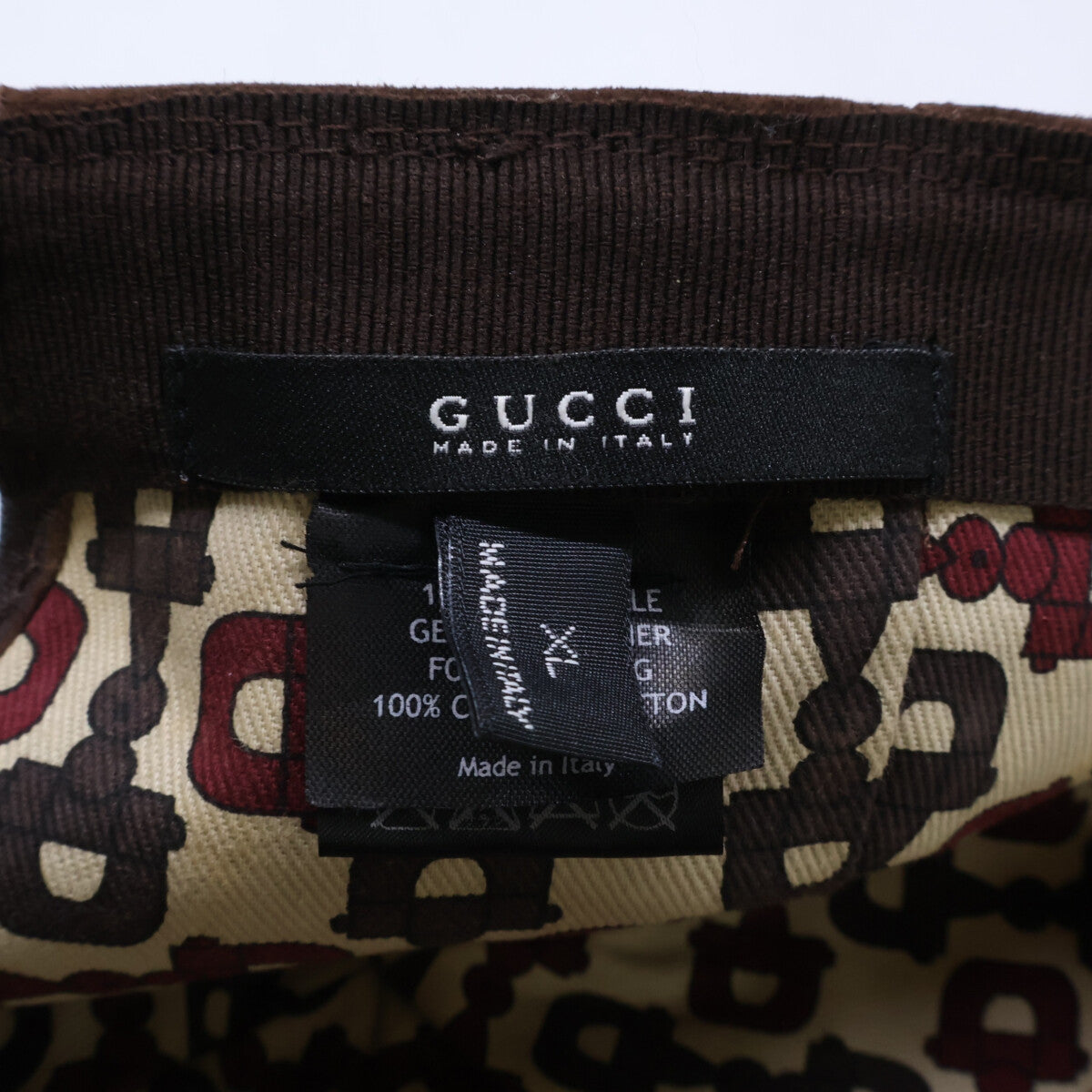 GUCCI Suede GG Embossed Leather Cap Dark Brown Size XL