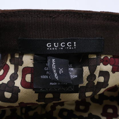 GUCCI Suede GG Embossed Leather Cap Dark Brown Size XL