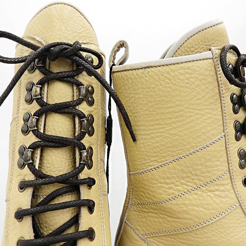 DOLCE&GABBANA Leather Lace-up Boots Beige Size 8.5