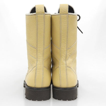 DOLCE&GABBANA Leather Lace-up Boots Beige Size 8.5