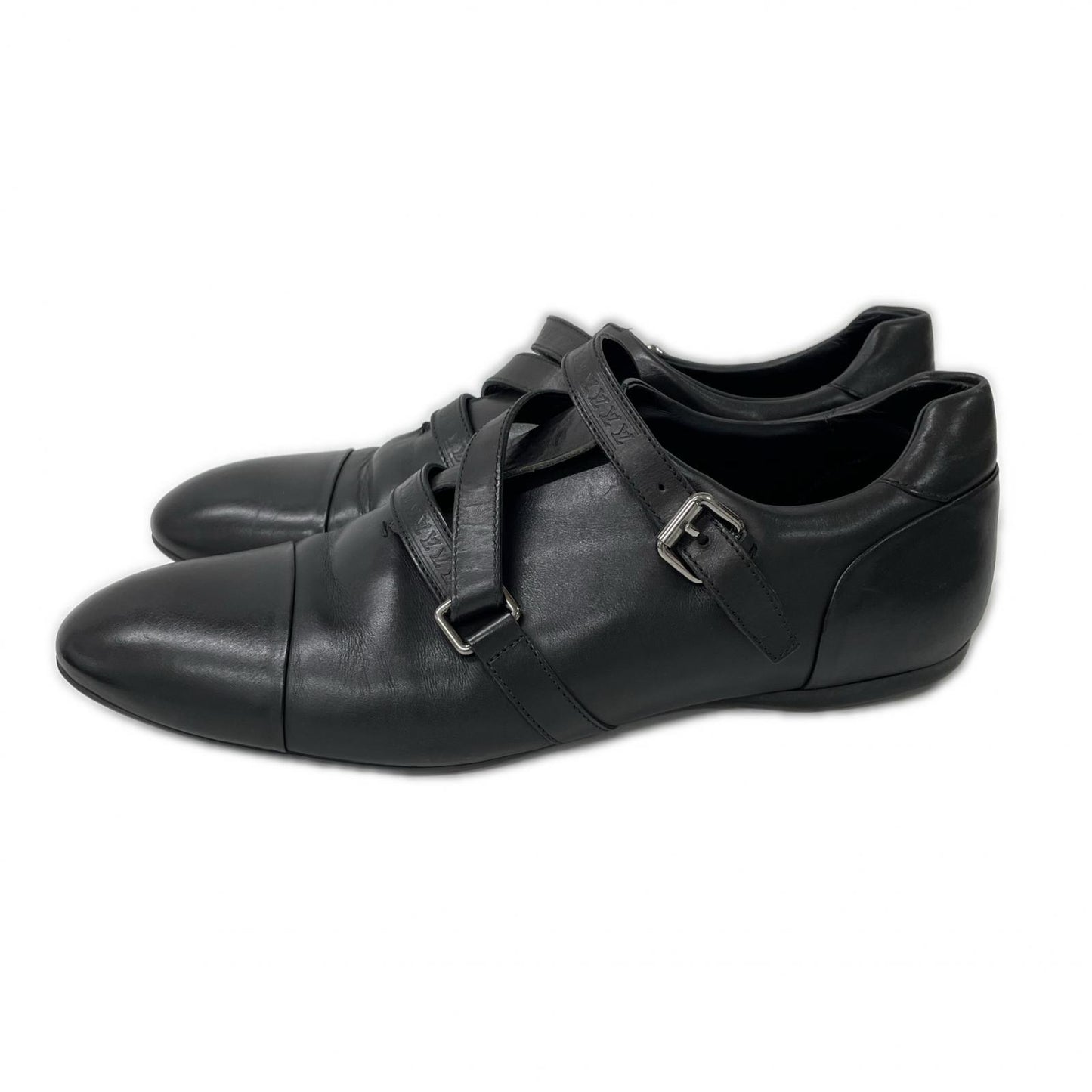 LOUIS VUITTON Belt Design Straight Tip Shoes Black Sneakers Size 8