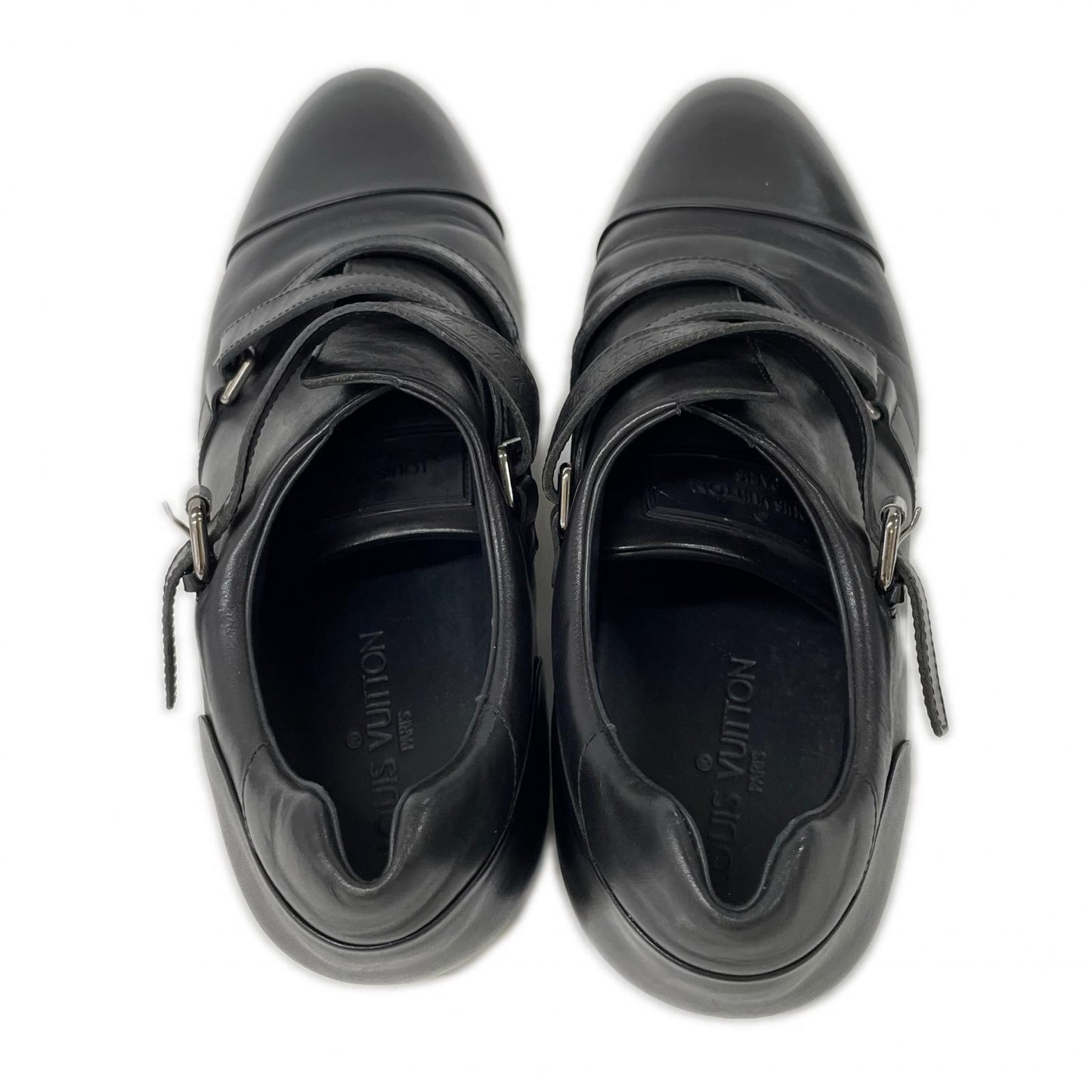 LOUIS VUITTON Belt Design Straight Tip Shoes Black Sneakers Size 8