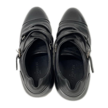 LOUIS VUITTON Belt Design Straight Tip Shoes Black Sneakers Size 8