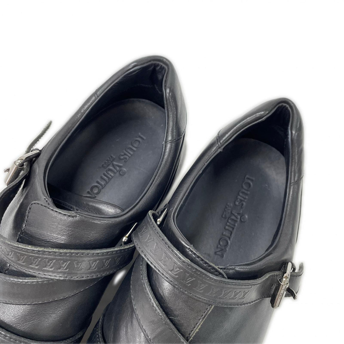LOUIS VUITTON Belt Design Straight Tip Shoes Black Sneakers Size 8