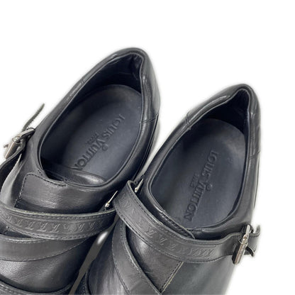 LOUIS VUITTON Belt Design Straight Tip Shoes Black Sneakers Size 8