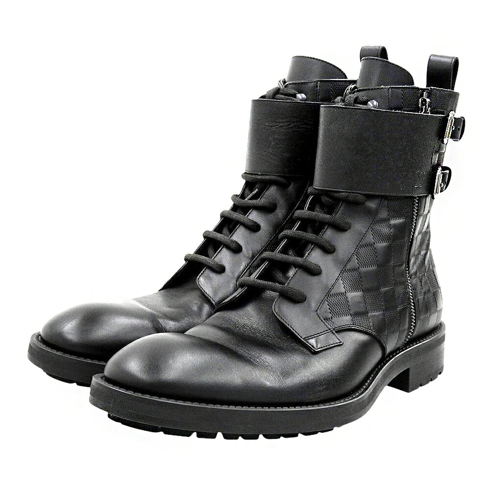 LOUIS VUITTON Damier Leather Ankle Boots Black Size 8.5