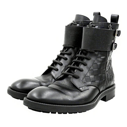 LOUIS VUITTON Damier Leather Ankle Boots Black Size 8.5