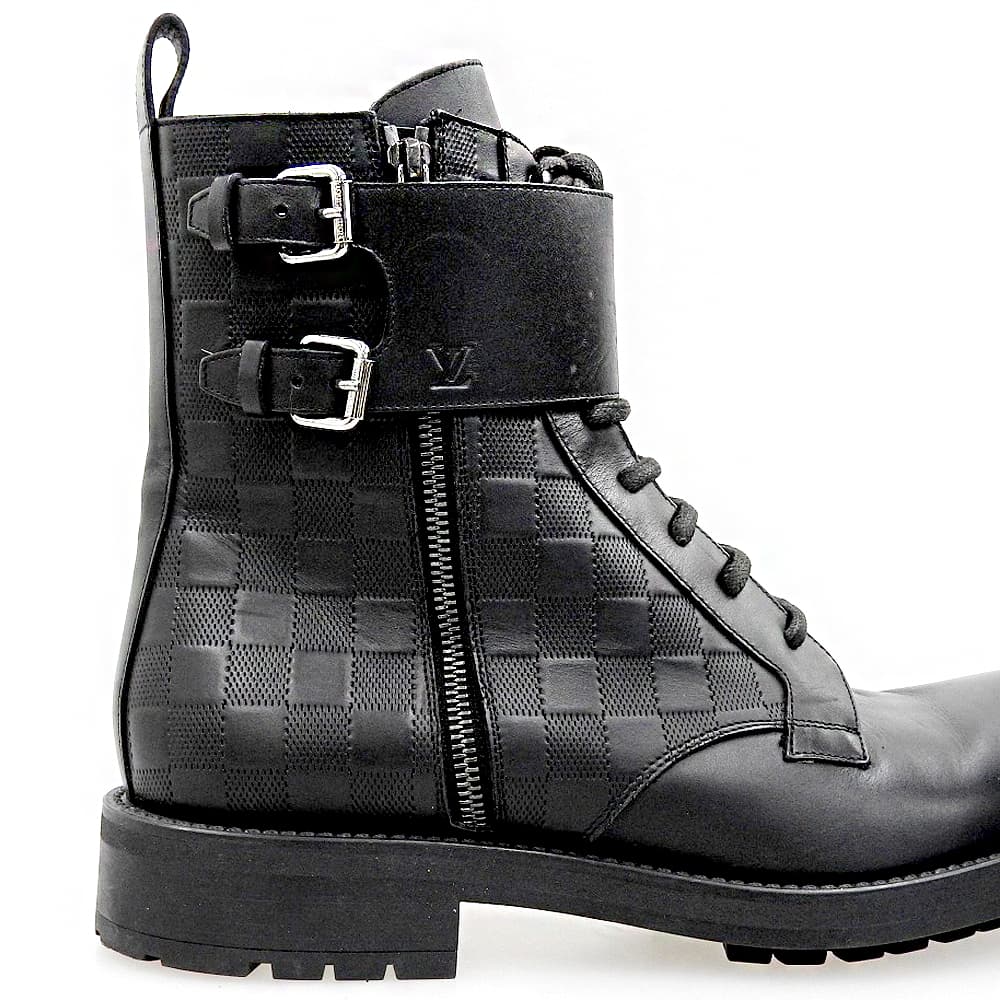 LOUIS VUITTON Damier Leather Ankle Boots Black Size 8.5