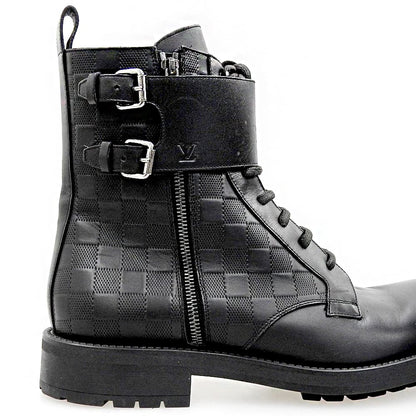 LOUIS VUITTON Damier Leather Ankle Boots Black Size 8.5
