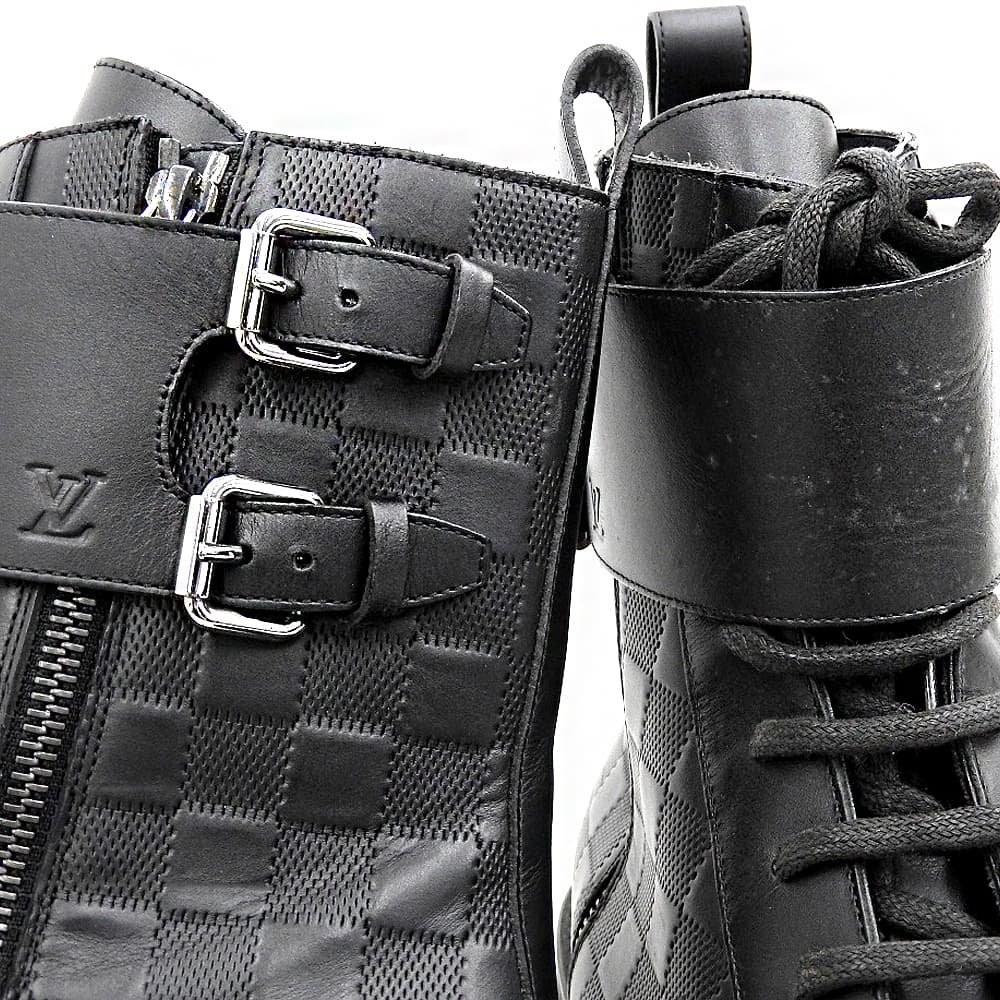 LOUIS VUITTON Damier Leather Ankle Boots Black Size 8.5