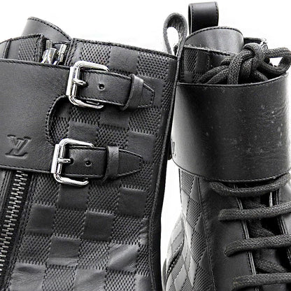 LOUIS VUITTON Damier Leather Ankle Boots Black Size 8.5