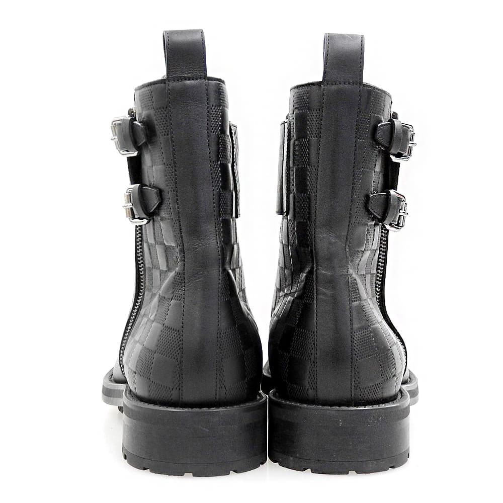 LOUIS VUITTON Damier Leather Ankle Boots Black Size 8.5