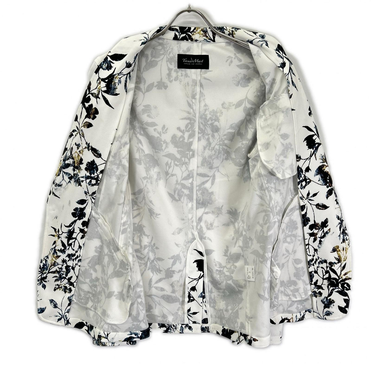 TORNADO MART White Flower Print Polyester Jacket