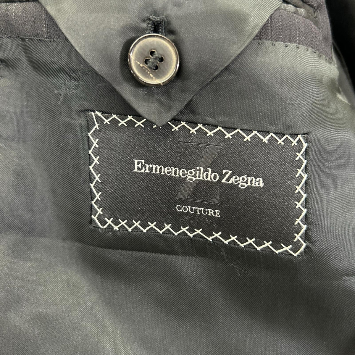 Ermenegildo Zegna Couture Black Stripe Suit Jacket Size 52L