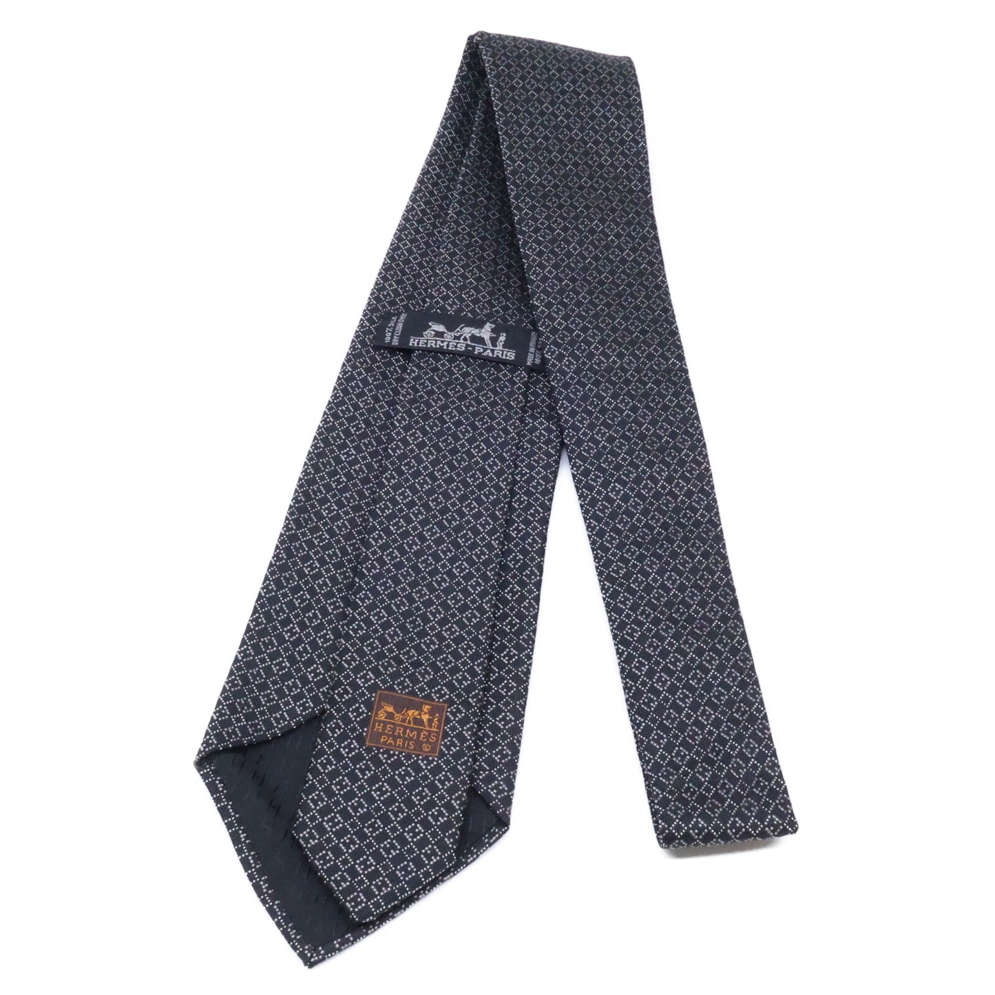 HERMES 758969T Patterned Silk Tie Black Size ONE SIZE
