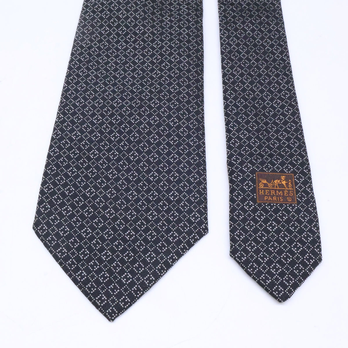 HERMES 758969T Patterned Silk Tie Black Size ONE SIZE