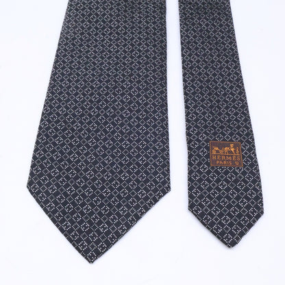 HERMES 758969T Patterned Silk Tie Black Size ONE SIZE