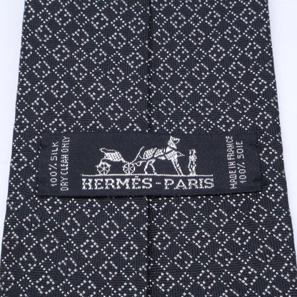 HERMES 758969T Patterned Silk Tie Black Size ONE SIZE