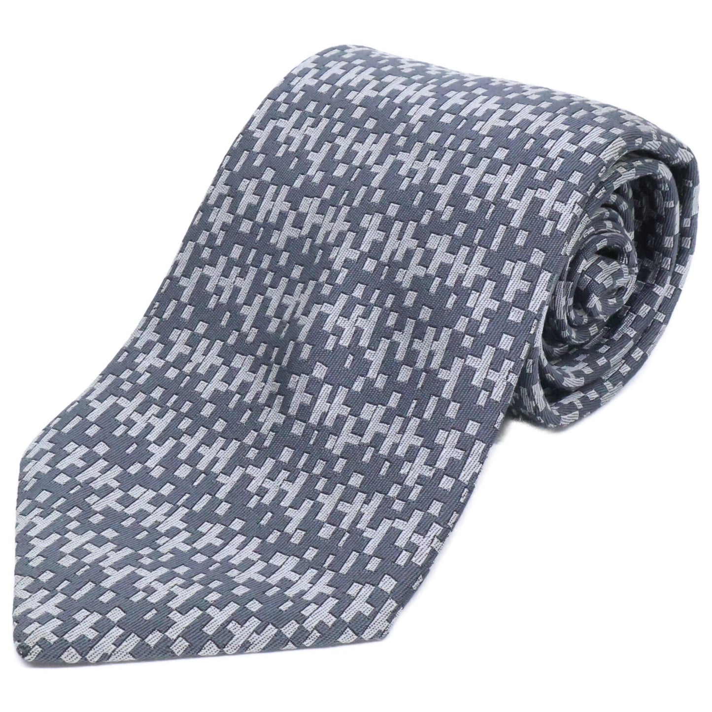 HERMES Patterned Silk Tie Gray Size ONE SIZE